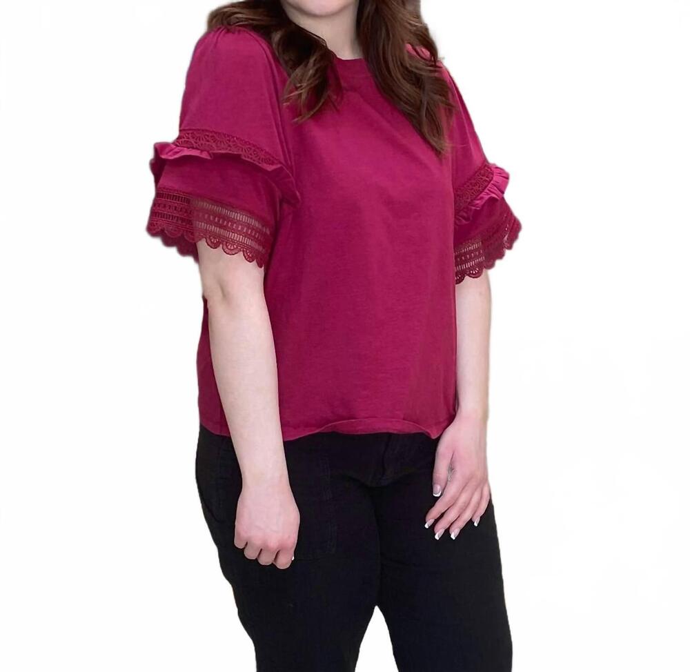 NEW ZAC & RACHEL women's solid slub jersey top in beet red
